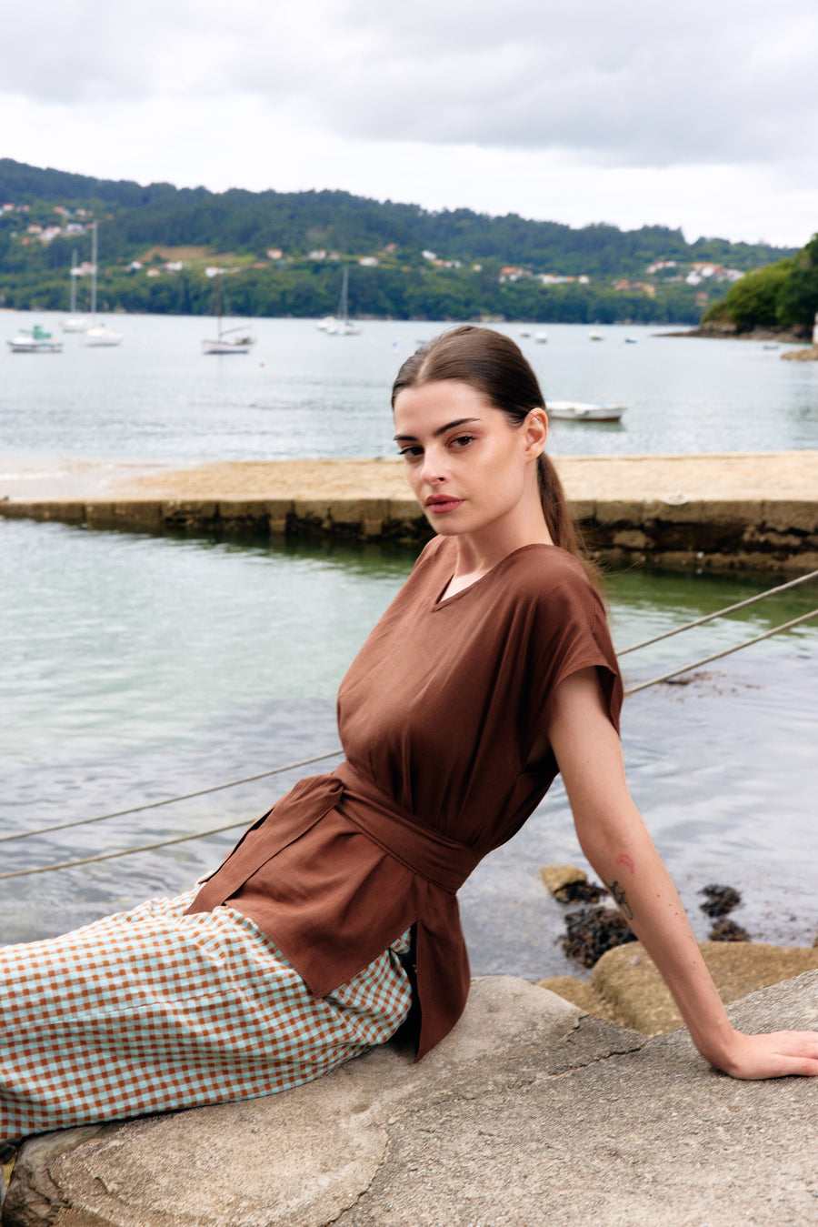 PANTALÓN VICHY MARRON & TURQUESA