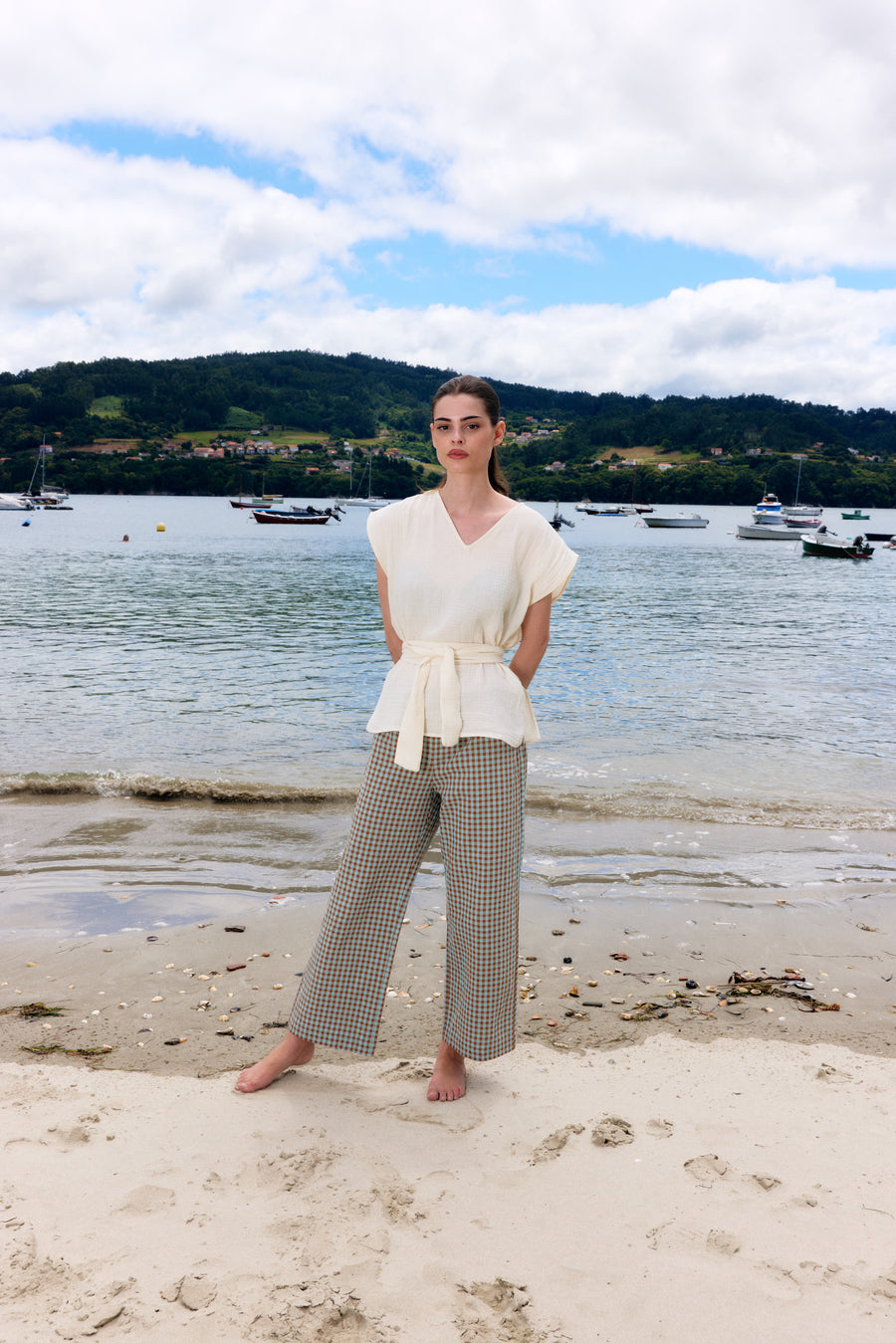 PANTALÓN VICHY MARRON & TURQUESA