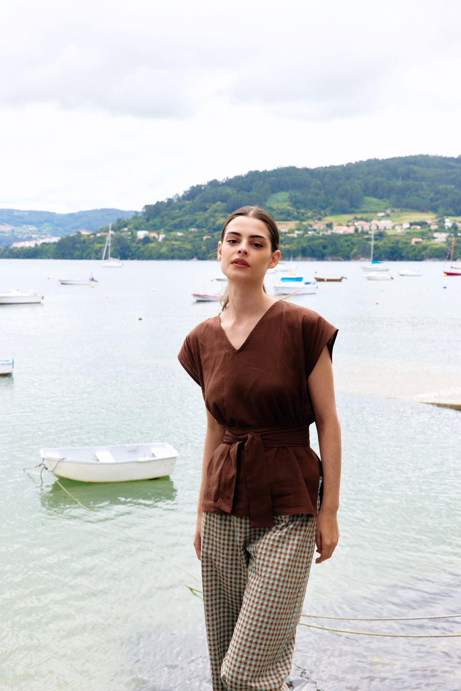 PANTALÓN VICHY MARRON & TURQUESA