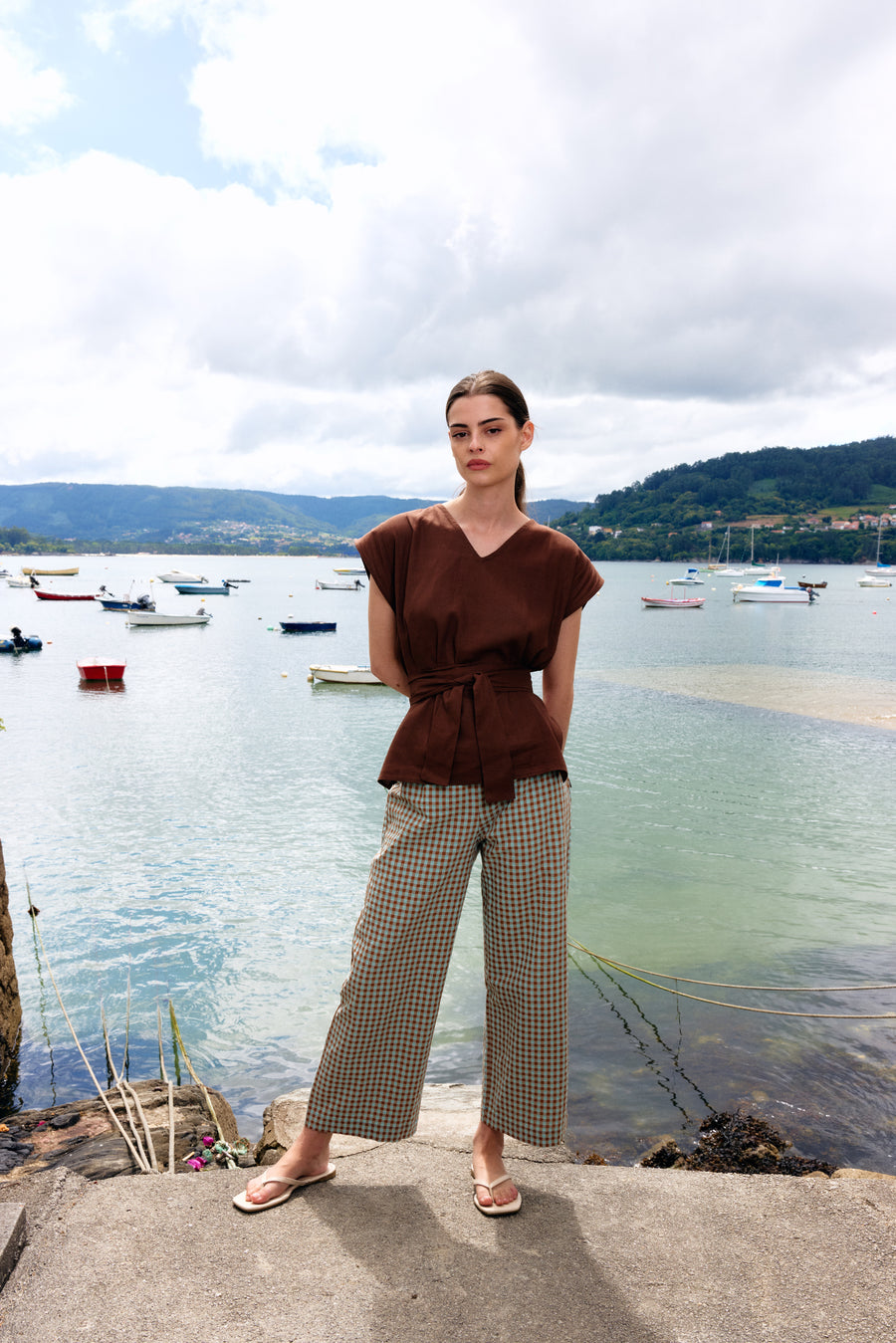 PANTALÓN VICHY MARRON & TURQUESA