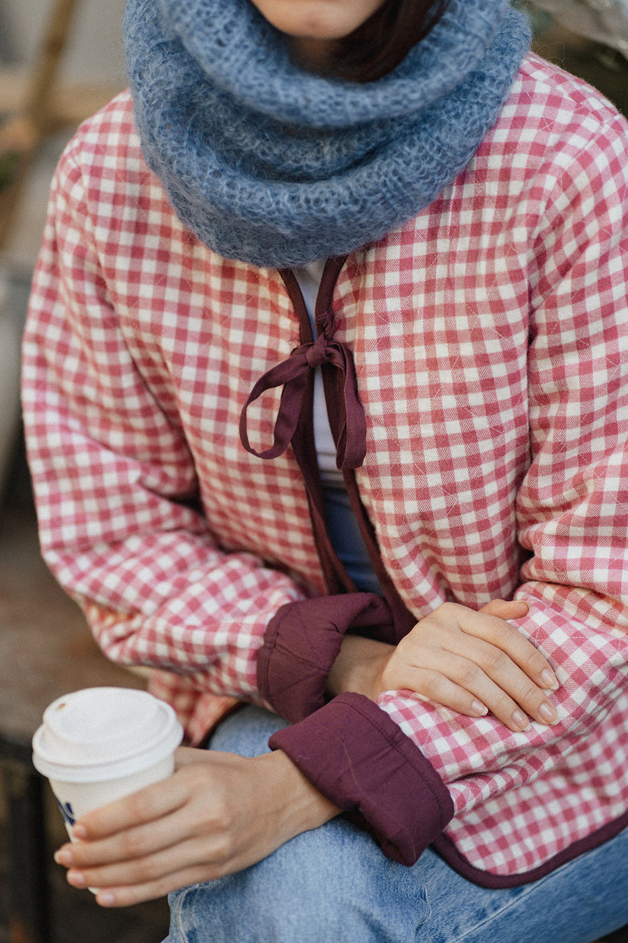 CHAQUETA REVERSIBLE VICHY & BERENJENA