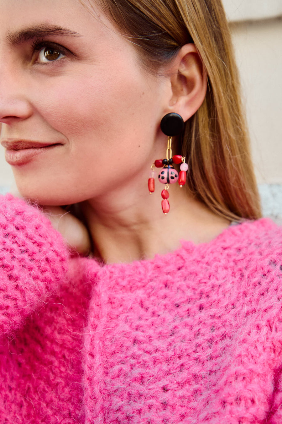 PINK LADYBUG EARRINGS