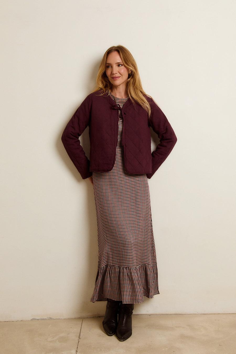 CHAQUETA REVERSIBLE VICHY & BERENJENA
