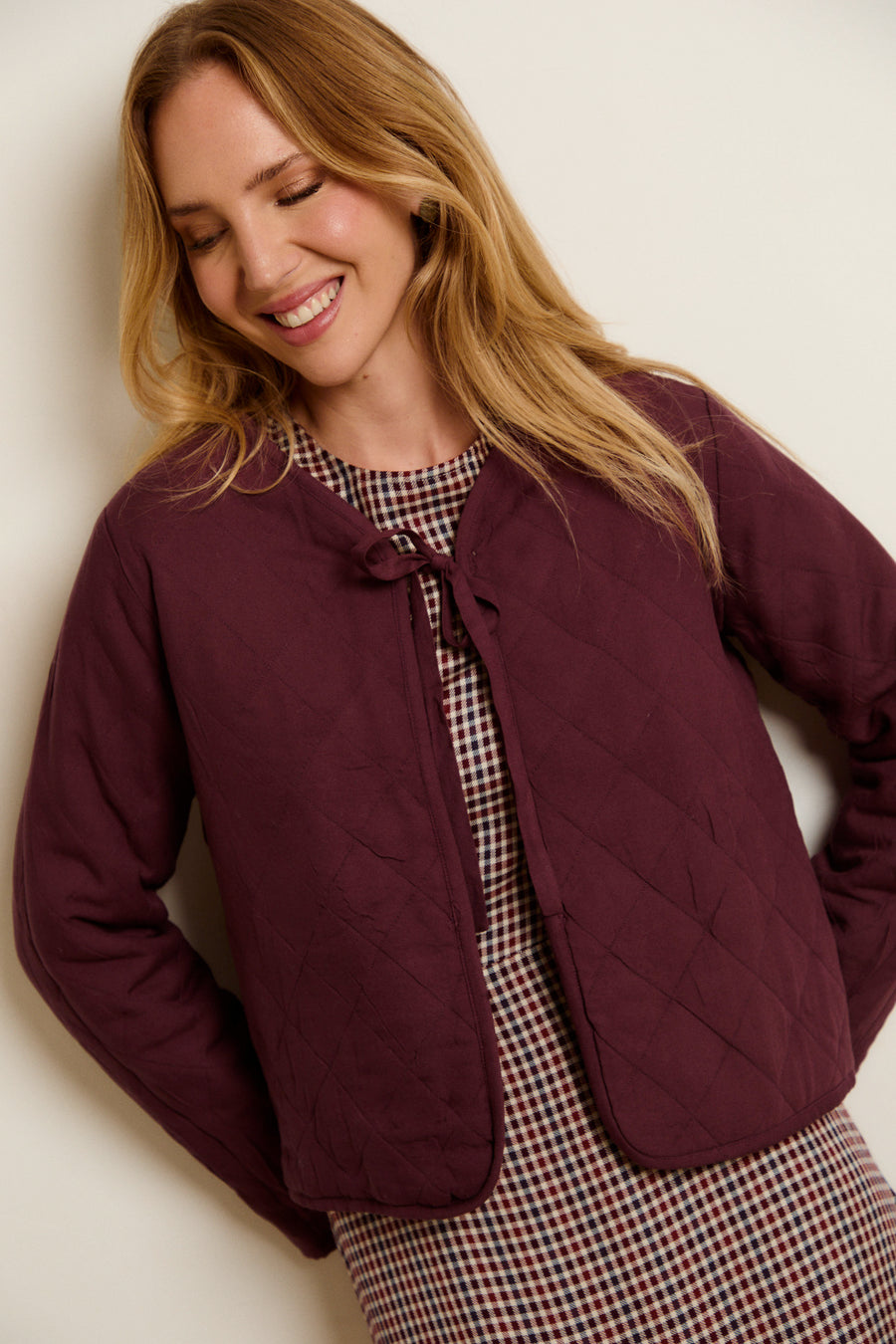 CHAQUETA REVERSIBLE VICHY & BERENJENA