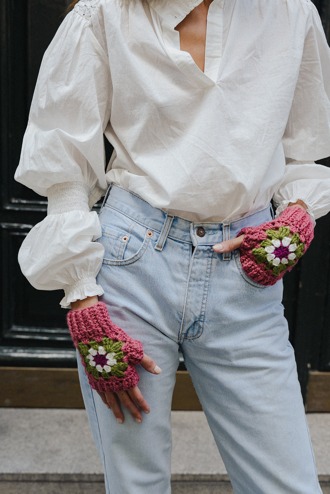 MITONES CROCHET ROSA